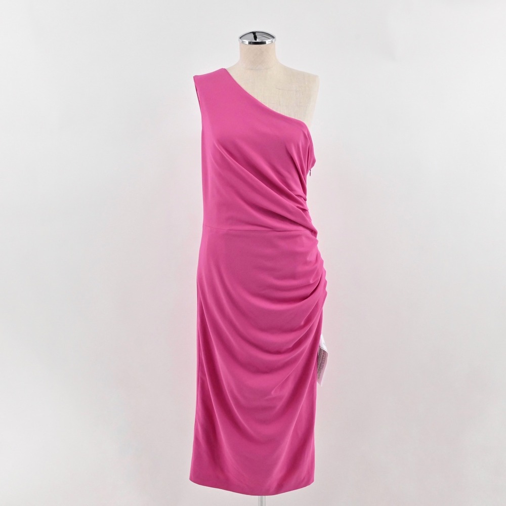 Dress The Population One Shoulder Midi Dress Womens Size XXL Pink Ruched Barbie